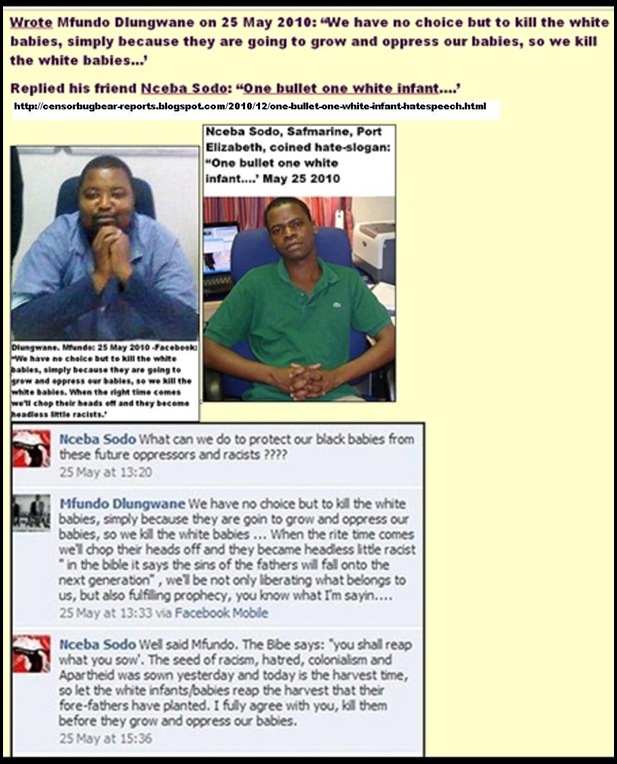 RACIST CHANT ONE BULLET ONE WHITE INFANT ANC-OFFICIALS MAY252010