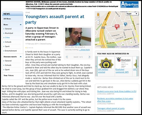 Gouws Berthus brutallybeaten by black youths Alberton Record Feb112011 Gouws Berthus brutallybeaten by black youths Alberton Record Feb112011
