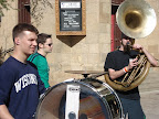 Photo: The rhythm section holds down the beat for the brass band.