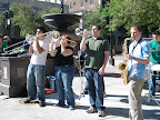 Photo: The Kingpin Brass Band horn section lays it down.