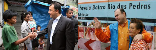 Sérgio Cabral na Rocinha e César Maia em uma das obras do Favela Bairro