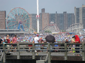 The Wonder Wheel, Astroland Park and World-Famous Cyclone Roller Coaster from the Coney Island Beach Pier