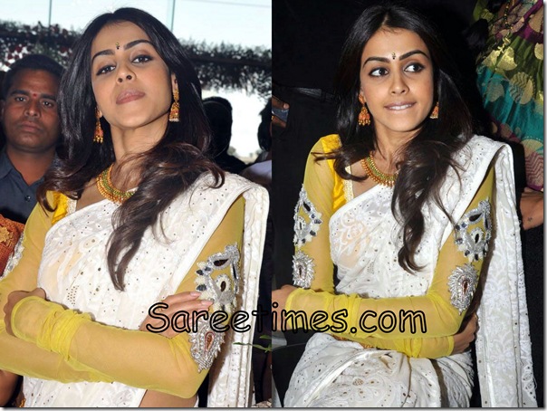 Genelia_White_Designer_Saree.