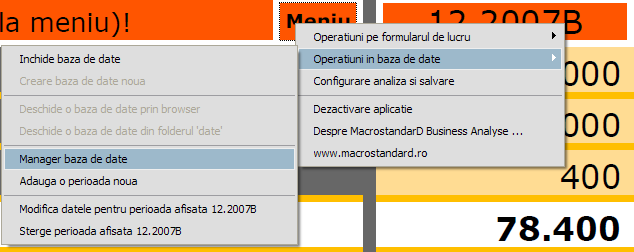 Meniu manager baza de date