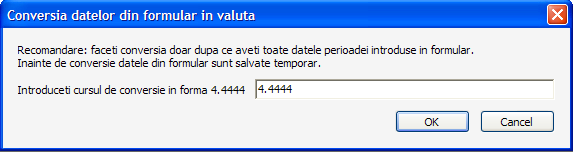 Fereastra pentru conversie valutara