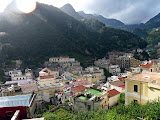 The sun peaks out of the clouds over Amalfi.