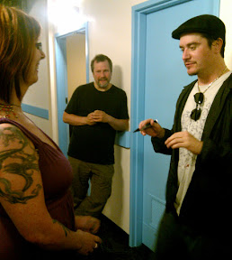 Mike Patton, uncomfortably, prepares to autograph his first boob. Billy seems to enjoy watching Mike squirm. Mike Patton, uncomfortably, prepares to autograph his first boob. Billy seems to enjoy watching Mike squirm.
