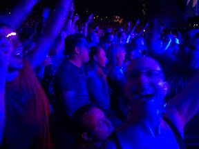 The crowd is wild (except foot-jumped man, who is still pouting)
