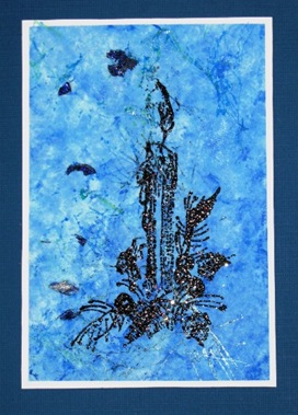 2009 12 Roberts Better Backgrounds Faux Blue Handmade Paper Stamped Candle