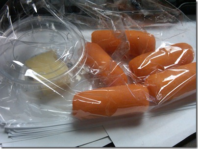 a weekday snack of cheese and carrots provided by personal gourmet