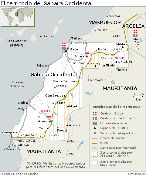 Mapa Sahara Occidental y campamentos de refugiados