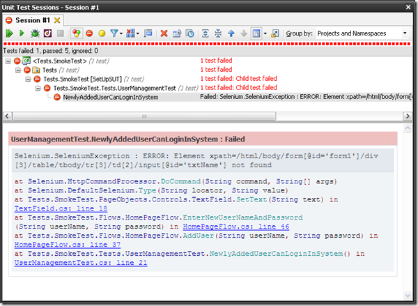 Selenium test failed with non informative message.