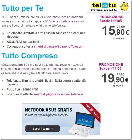 TeleTu Tutto Compreso e Tutto per Te e in regalo un Netbook Asus ...