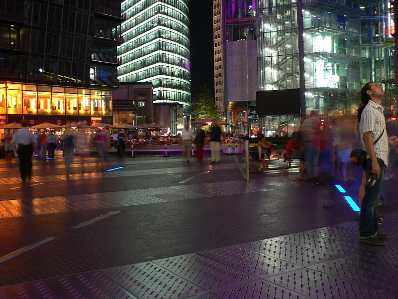 Potsdamer Platz at night -- formerly what was no-mans land during the Cold War