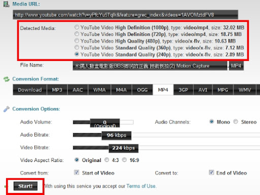 ClipConverter 是多功能的下載影片與線上轉換影片的服務,可以將YouTube(HD&HQ)、Google Video、Sevenload、Veoh、MySpace、Dailymotion(HQ)、Vimeo(HQ)、MyVideo、Metacafe、Pornhub等等,把影音網站中的影片進行轉換並且轉檔,或者你也可以上傳自己的影片進行線上轉換。而這些服務是完全免費的!