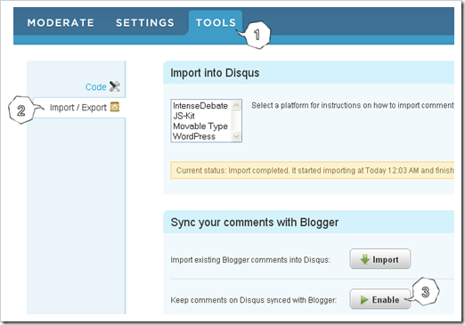 enable DISQUS sync with blogger