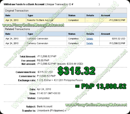 Paypal Proof of Withdrawal - $315.52