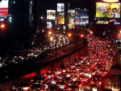 Bumper to bumper traffic in Edsa