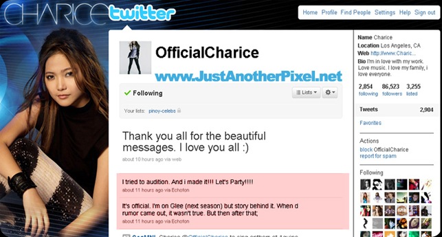 Charice confirms she'll be on Glee Season 2 on Twitter