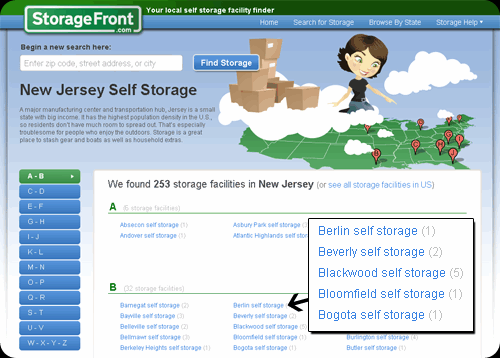 Storage Front list of Self Storage in New Jersey