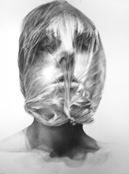 Melissa Cooke powder graphite drawing draw self portrait large art vacuum plastic bag 4