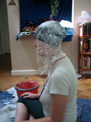 Swim cap with plastic wrap