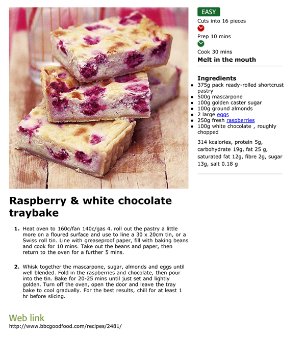 Hayley's raspberry & white chocolate traybake