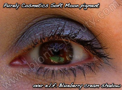 Purely Cosmetics loose eyeshadow in Soft Moon and elf cream eyeshadow in Blueberry
