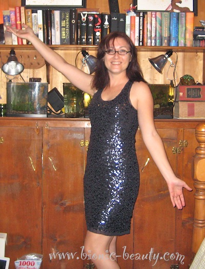 Bionic Beauty's sequined dress for an upcoming event
