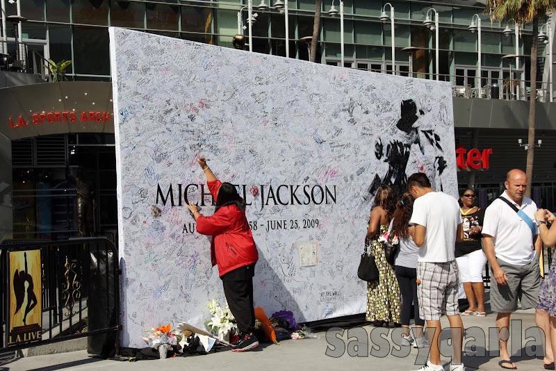 In front of Staples Center where fans wait for the opening of Michael Jackson's public funeral