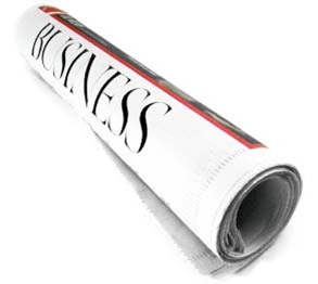 business interview newspaper rolled up