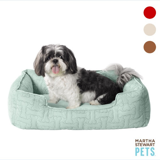 The bolster dog bed, offered in four colors, is one of the beds Martha tested herself. It is so soft and comes with zip-off slip cover that is machine washable and have waterproof liners that protect the bed. We have three different bed styles to accommodate all dog sizes and breeds.