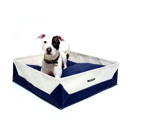 This blue and white dog bed from Wagwear is perfect for a beach house. (wagwear.com)
