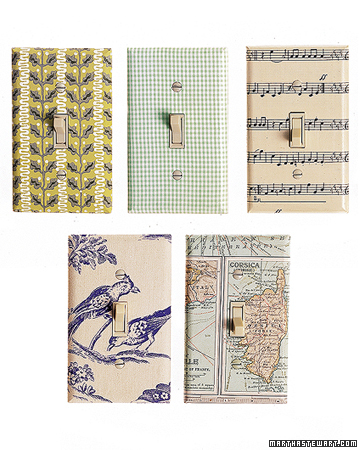 Bring some pattern to your switchplates with wallpaper. (marthastewart.com) Bring some pattern to your switchplates with wallpaper. (marthastewart.com)