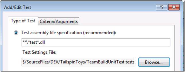 Configure build test settings Configure build test settings