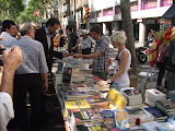 Books are being sold for the Día del Libro in Las Ramblas in Barcelona.