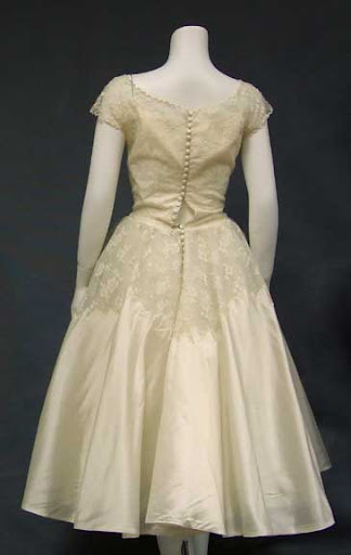 1950's style wedding dress with ivory lace and organdy both found here