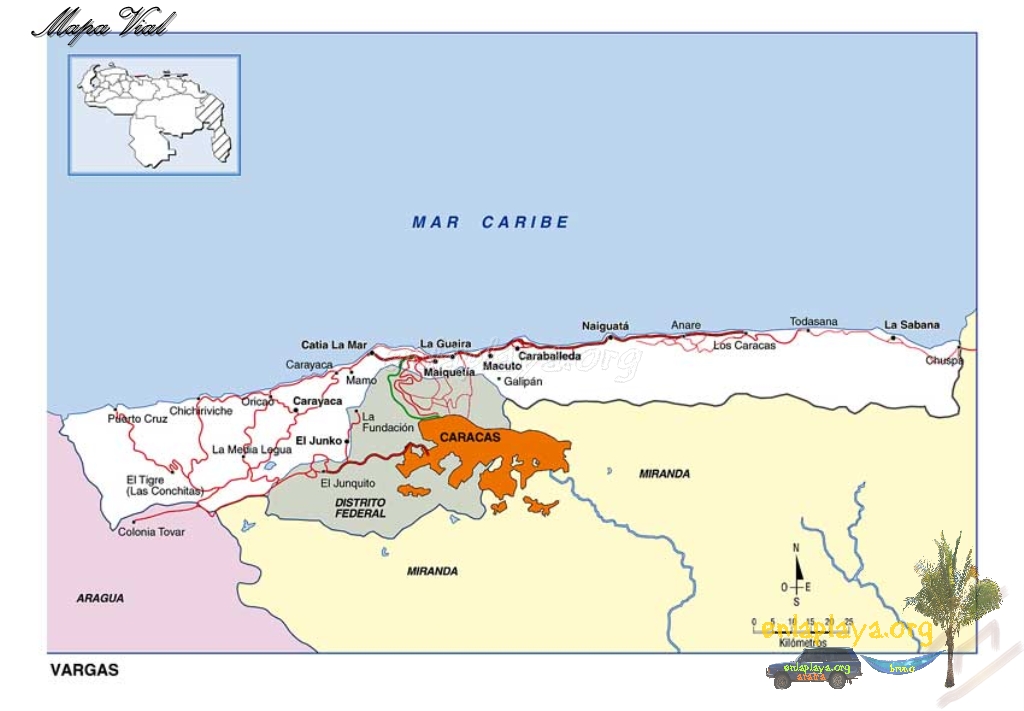 Mapa vial del estado Vargas