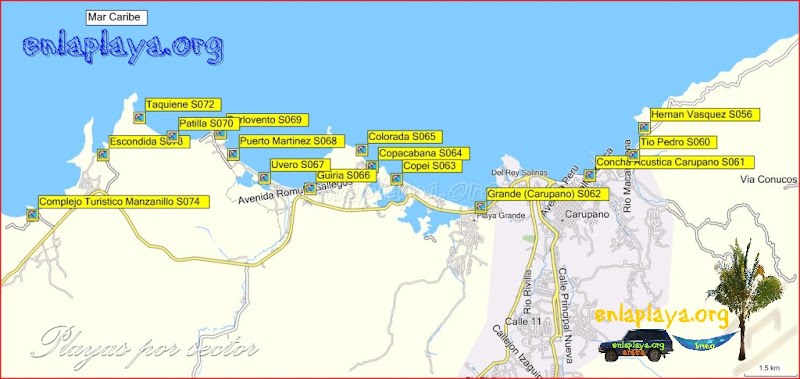 Mapa Playas desde Complejo Turistico Manzanillo hasta Hernan Vasquez