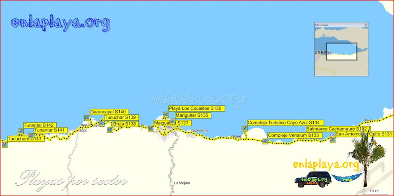 Mapa Playas del sector Golfo de Cariaco