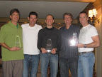 Winners of the CEO Cycling Challenge (L to R) Dan Goese (3rd place), George Hincapie, Joe Gagnon (Champion), Ted Kennedy of CEO Challenges, Tim Hockey (2nd place)