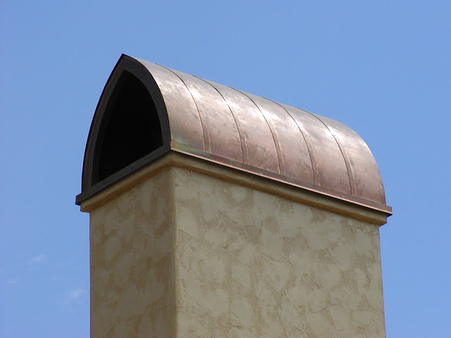 custom copper mission style chimney top. Location:  Fresno, CA. Custom built by The Metal Shoppe, The Copper Specialists!