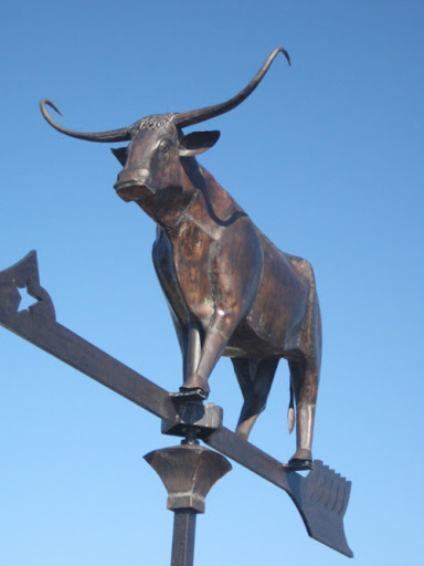 custom copper longhorn steer weathervane. Location: Los Olivos, CA. Custom built by The Metal Shoppe, The Copper Specialists!