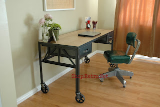French Vintage Industrial Steel and White Oak Desk on Casters. - http://shop.retro.net/?cat=49