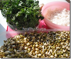 sprouts, rice, and coriander