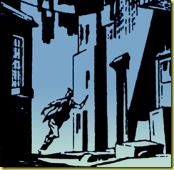 Eerie art of man running down dark street in this classic rare collectors comic book