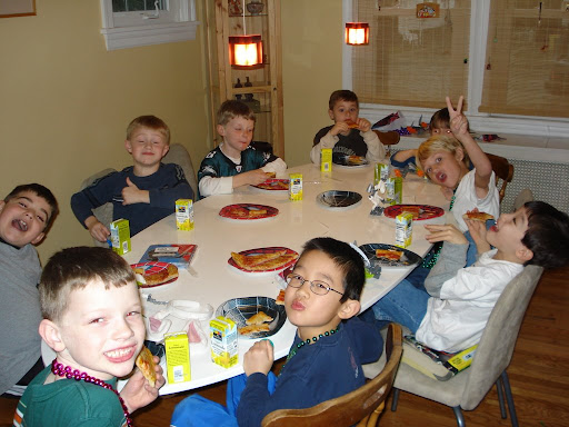 Kai and his friends, waiting for cake at his birthday party