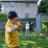 Kai getting riddled with nerf bullets by his cousin Matthew