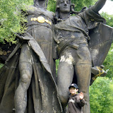 Kai at the statue of Slavoj and Zaboj in Vysherad