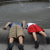 Kai and Eidan enjoying a fountain in Plzen